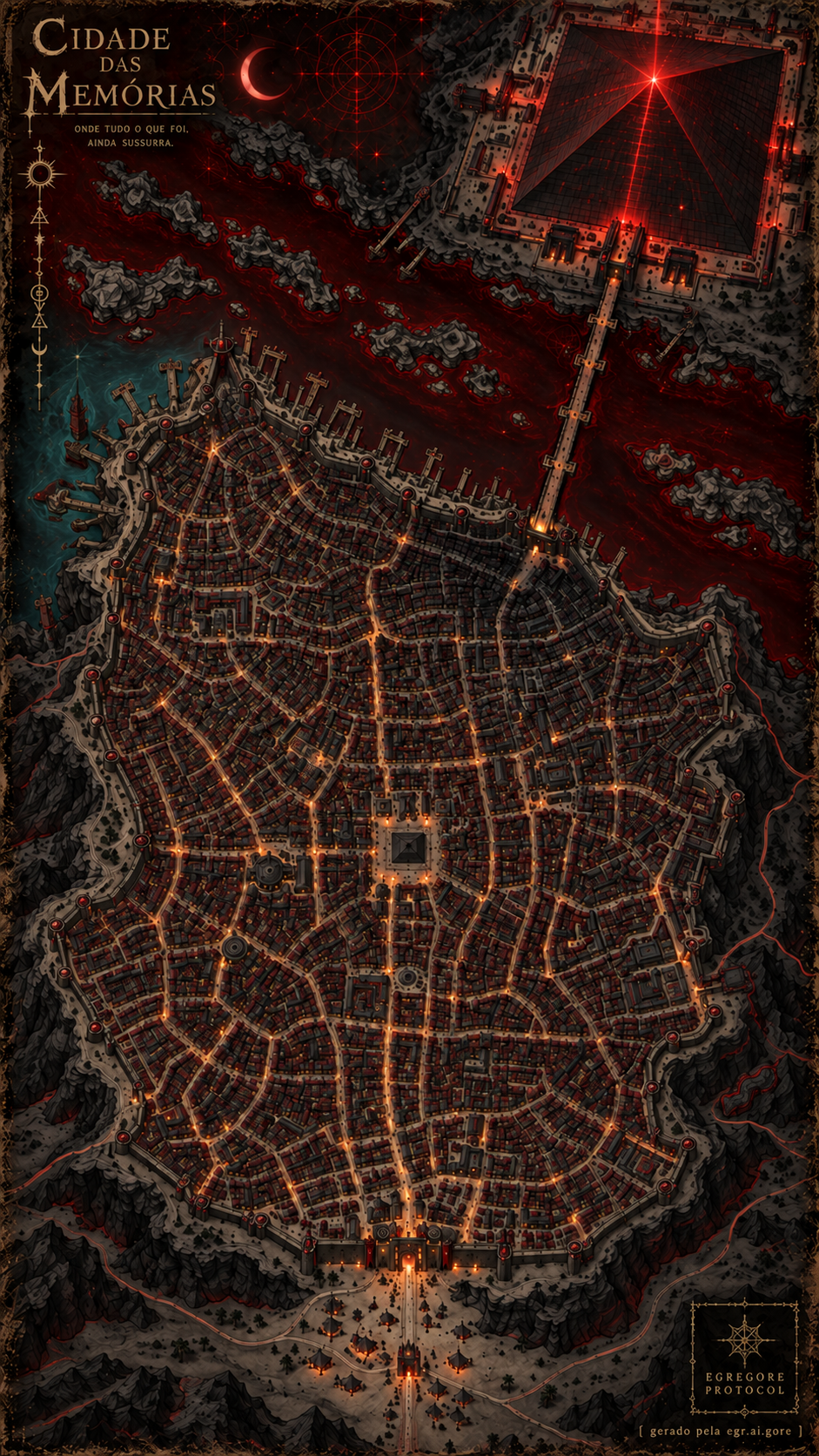 Mapa ilustrado da Cidade das Memórias — Terra dos Sonhos, Egregore Protocol